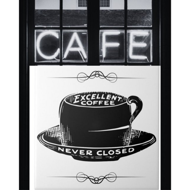 Carreau Panneau café café vintage noir et blanc (Créateur téléchargé)