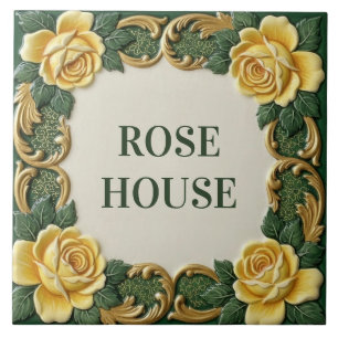 Carreau Panneau de nom de maison personnalisé Fleur de Ros