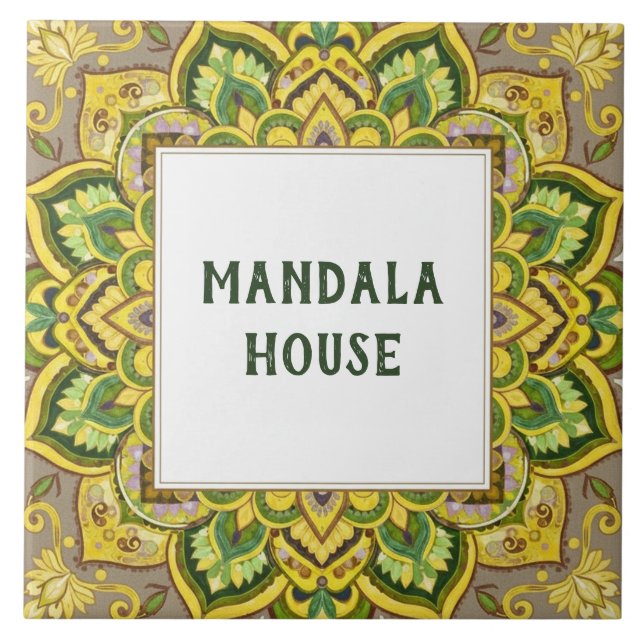 Carreau Panneau de nom de maison personnalisé Mandala vert (Devant)