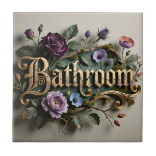 Carreau Panneau de porte de salle de bain en or floral ant