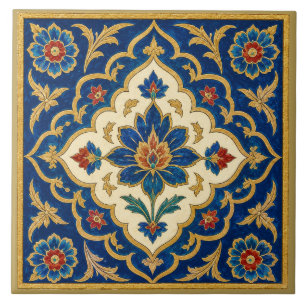 Carreau Panneau mural à médaillon floral ottoman Iznik