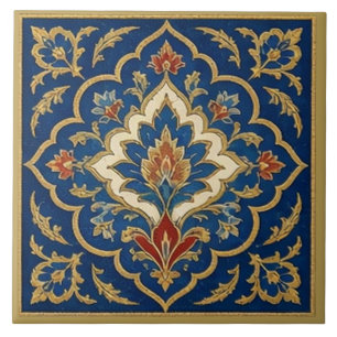 Carreau Panneau mural à médaillon floral ottoman Iznik