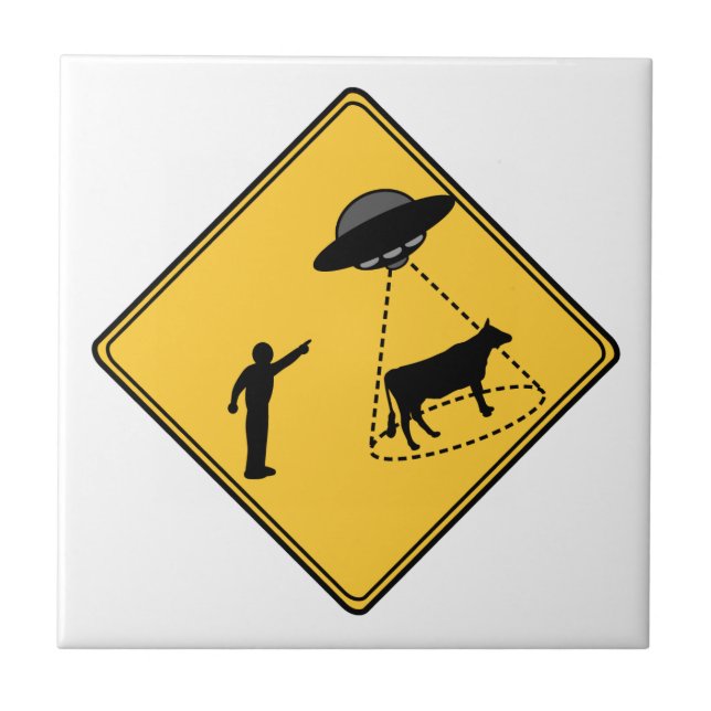 Carreau Panneau routier - Vache et ovnis (Devant)