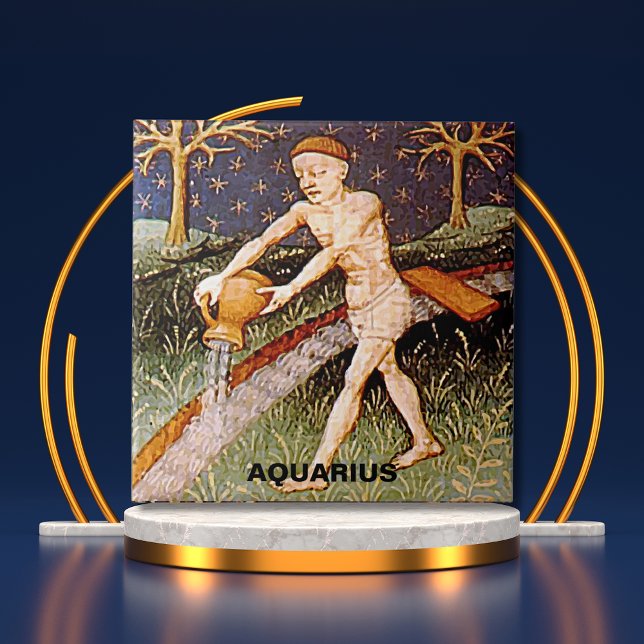 Carreau Panneau Zodiac du porteur d'eau Aquarius Fête d'an (Aquarius Water Bearer Zodiac Sign Birthday Party Ceramic Tile)