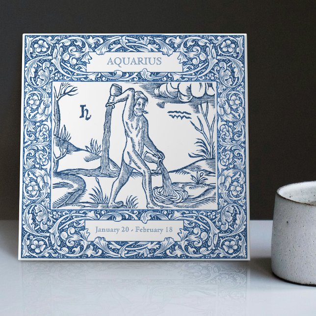 Carreau Panneau Zodiaque Vintage Delft Blue Aquarius (Créateur téléchargé)