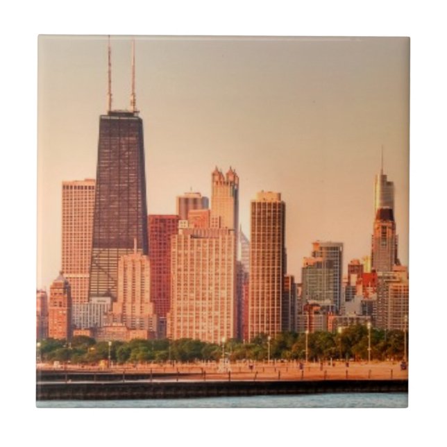 Carreau Panorama d'horizon de Chicago au lever de soleil (Devant)