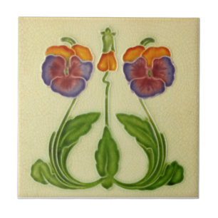 Carreau Pansies florales Art Nouveau de Repro