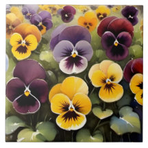 Pansies jaunes et violets aquarelle