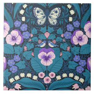 Carreau Pansies, oiseaux et papillons