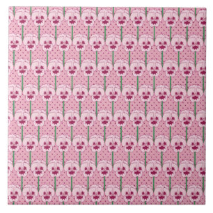 Carreau Pansies rose coquille - motif de papier peint rétr