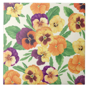 Carreau Pansies sur blanc cassé