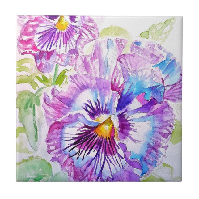 Carreau Pansy Violet Fleur Rose Jaune Aquarelle  (Devant)