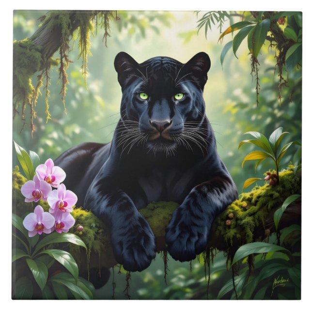 Carreau Panthère noire dans la jungle (Devant)