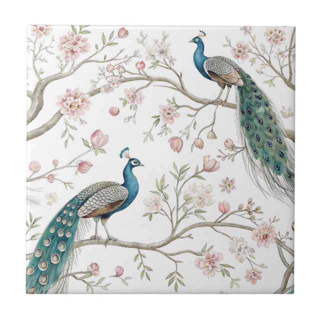 Carreau Paon Élégant Floral Vintage (2) (Devant)