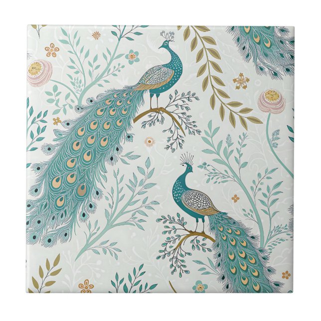 Carreau Paon Élégant Floral Vintage (21) (Devant)