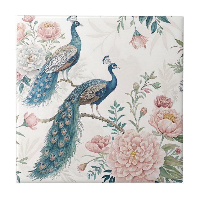 Carreau Paon Élégant Floral Vintage (8) (Devant)