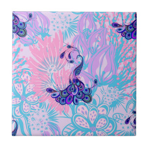 Carreau paon rose floral