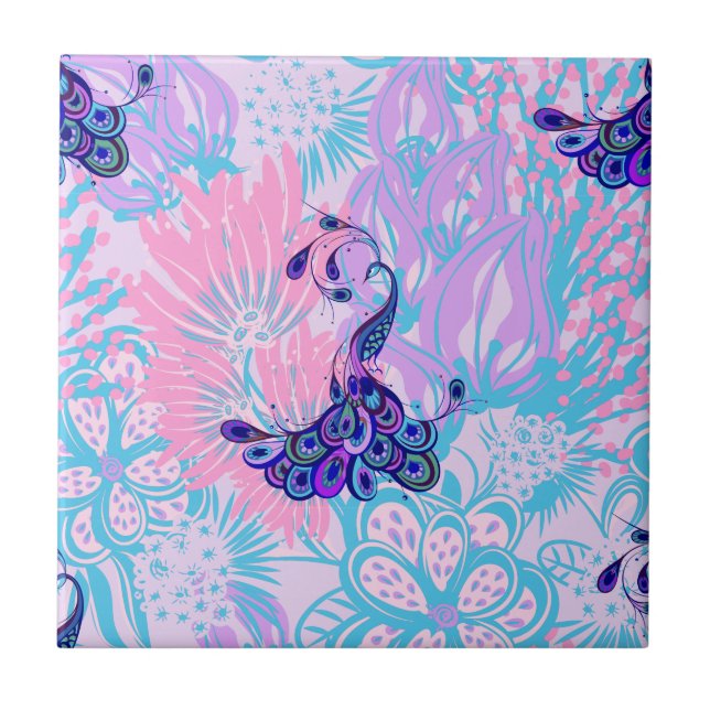 Carreau paon rose floral (Devant)