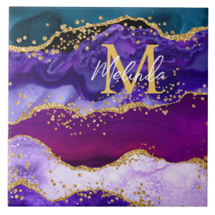 Carreau Paon Violet et Bleu Faux Paillettes Agate