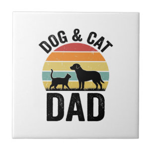 Carreau Papa Chien et Chat T-Shirt Vintage pour Amoureux d