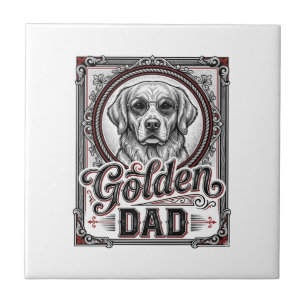 Carreau Papa Golden Retriever Dessin de gravure vintage_1