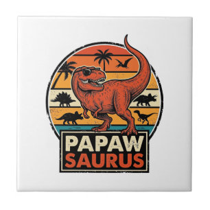 Carreau Papawsaurus Rétro Dinosaure Coucher de Soleil Vect