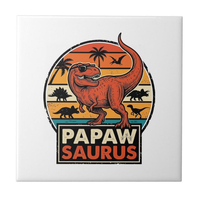 Carreau Papawsaurus Rétro Dinosaure Coucher de Soleil Vect (Devant)