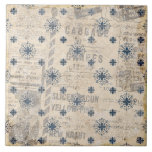 Carreau Papier bleu neutre rustique Imprimer Carrelage cér<br><div class="desc">Tissu rustique de couleurs neutres et motif vintage bleu sur un arrière - plan de journal antique créent une maison de ferme et décoration de chalet carrelage en céramique. 100% de satisfaction client avec "Zazzle" tous les jours.</div>