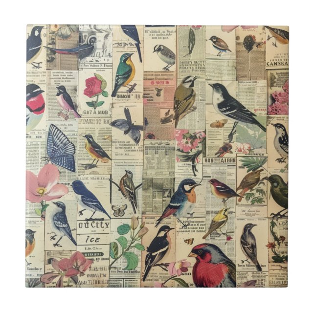 Carreau Papier Journal Papillon Oiseau Botanique Vintage (Devant)