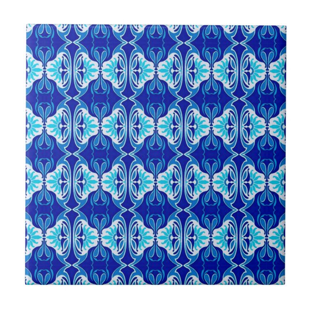 Carreau Papier peint Art Déco motif - bleu cobalt et blanc (Devant)