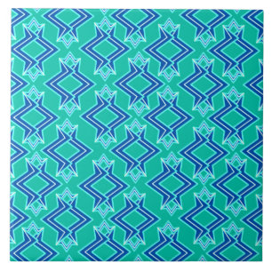 Carreau Papier peint Art Déco Motif, Turquoise et Cobalt