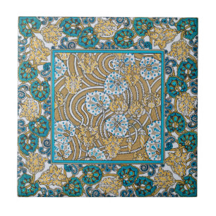 Carreau papier peint bleu art nouveau cyclamen
