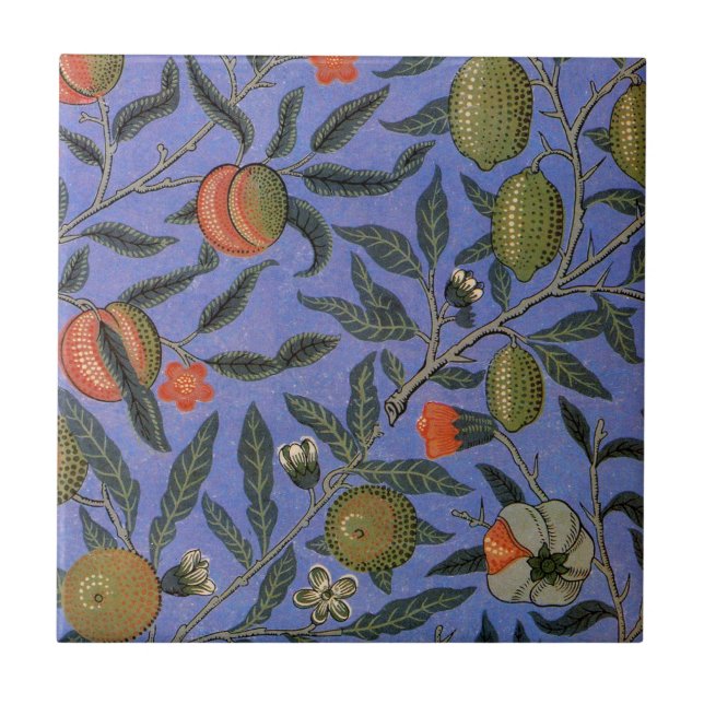 Carreau Papier peint coloré grenade bleu William Morris (Devant)