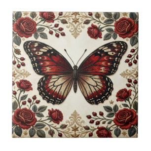 Carreau Papier Peint Élégant Papillon Rouge Rose Vintage
