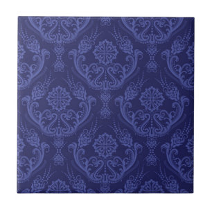 Carreau Papier peint floral bleu de luxe de damassé