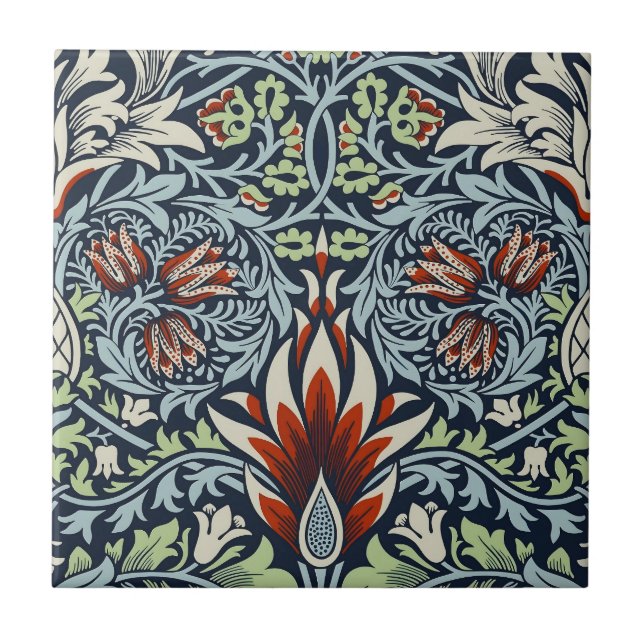 Carreau Papier peint floral Morris Navy Blue Snakeshead (Devant)