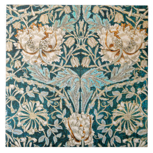 Carreau Papier peint floral Morris Teal Blue Honeysuckle