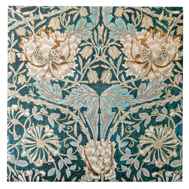 Carreau Papier peint floral Morris Teal Blue Honeysuckle (Devant)