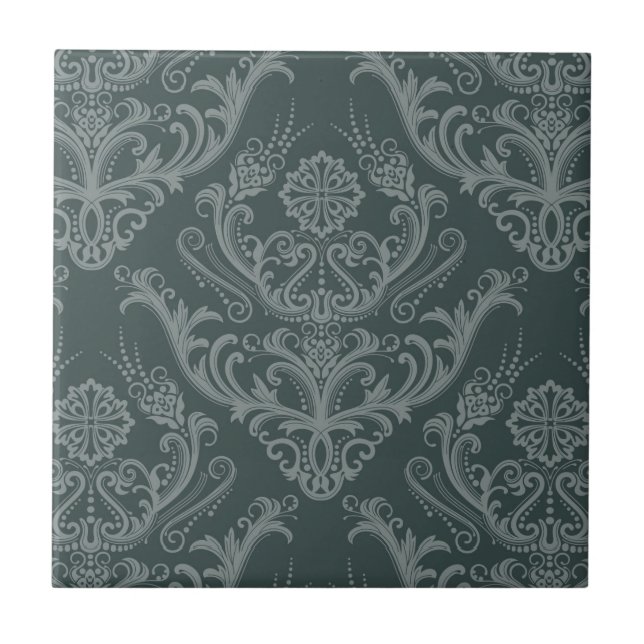 Carreau Papier peint floral vert de luxe de damassé (Devant)