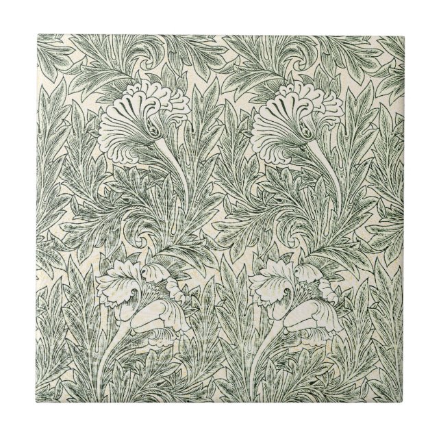 Carreau Papier peint tulipe classique vert de William Morr (Devant)