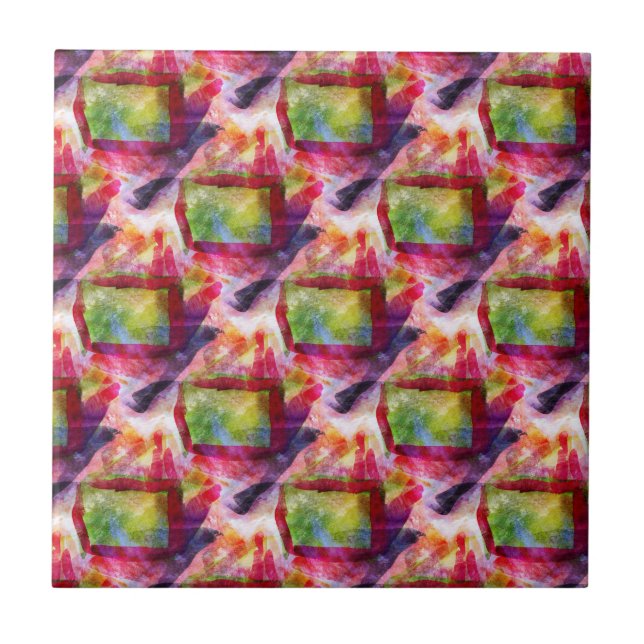 Carreau Papier peint vert et rouge abstrait (Devant)