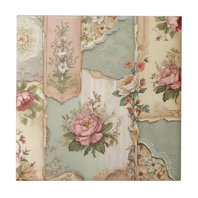 Carreau Papier vintage et fleurs (Devant)