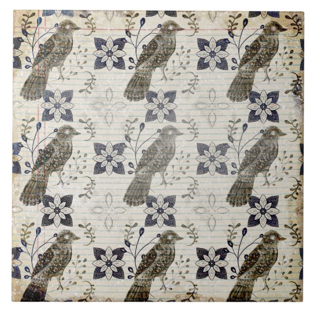 Carreau Papier vintage Neutre Oiseau Imprimer Carrelage cé (Devant)