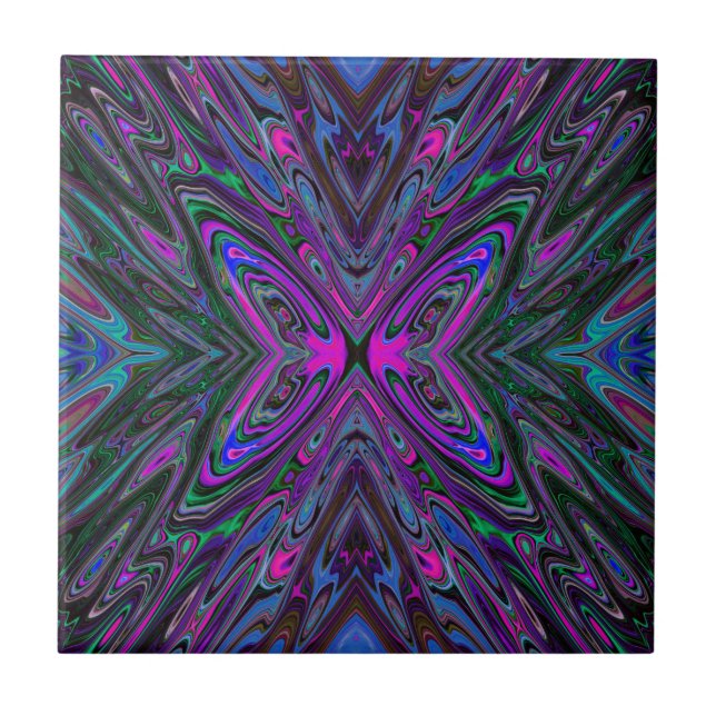 Carreau Papillon Abstrait Magenta, Bleu et Vert Tripant (Devant)