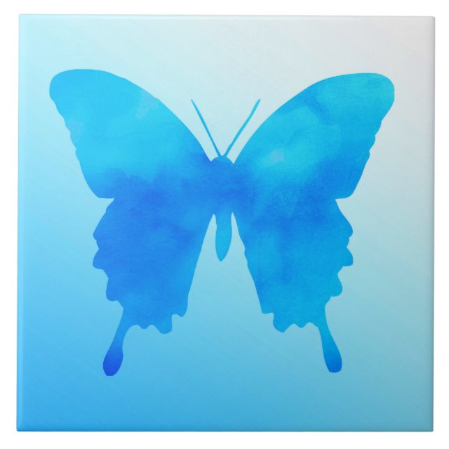 Carreau Papillon aquarelle - Nuances de bleu ciel (Devant)