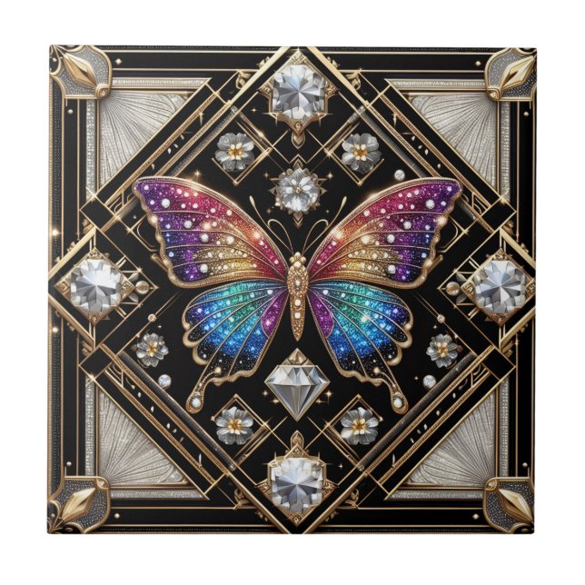Carreau Papillon arc-en-ciel Art Déco Néo-Rétro (Devant)