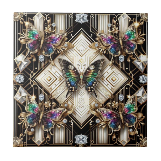 Carreau Papillon arc-en-ciel Art Déco Néo-Rétro (Devant)