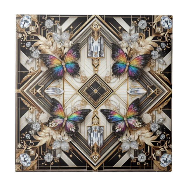 Carreau Papillon Arc-en-Ciel Art Déco Rétro Nouveau (Devant)