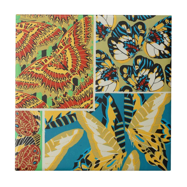 Carreau Papillon Art Déco Jaune et Turquoise Vibrants (Devant)