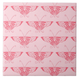 Carreau Papillon Art Déco stylisé - rose corail